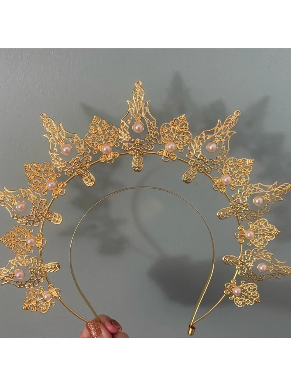 Gold Goddess Crown / Halo Headband w/ Pearls